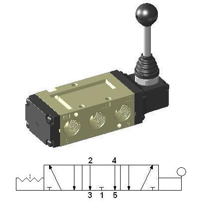 Hand Lever Operated Valve 3/8″ 5/3 Open Center, no Return